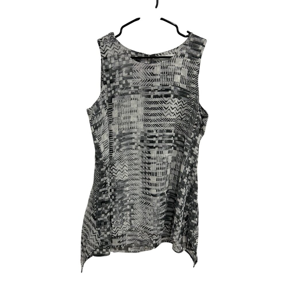 Fever Black White Geometric Print Sleeveless Tunic Top Sz Medium